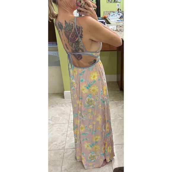 Free People Wisteria Pastel Floral Cutouts Maxi Dress light combo XS boho - Picture 6 of 9